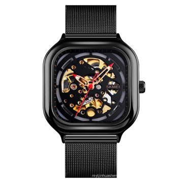 Квадратные автоматические часы модные очаровательные мужские наручные часы из нержавеющей стали из розового золота Skmei 9184